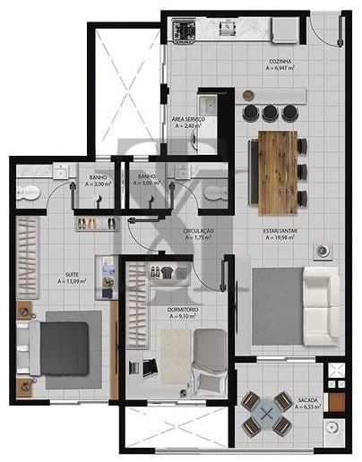 Planta 02 - 2 dorm 73 85m