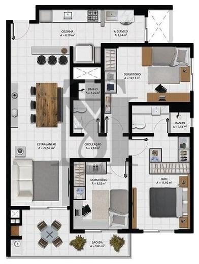 Planta 03 - 3 dorm 92 95m