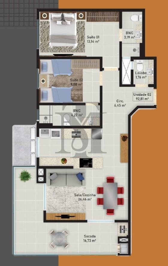 Planta 04 - 2 dorm 92,81m
