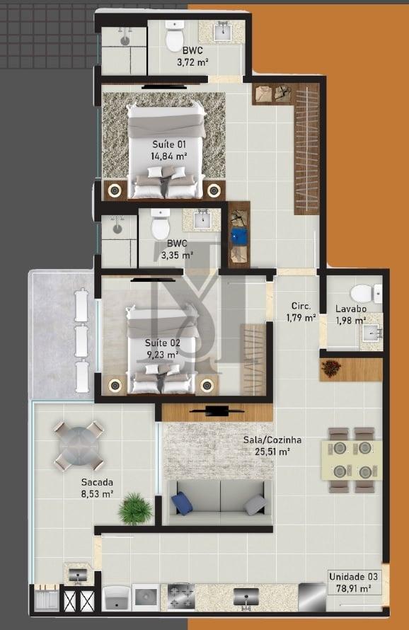 Planta 03 - 2 dorm 78,91m
