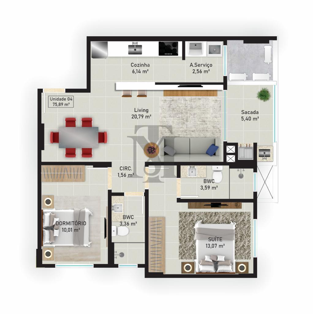 Planta 04 - 2 dorm 76m