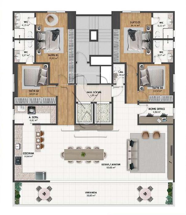 Planta 02 - 4 dorm 219,68m - cobertura duplex