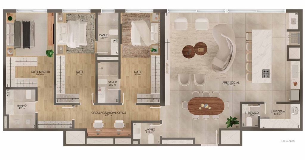 Planta 01 - 3 dorm 170m