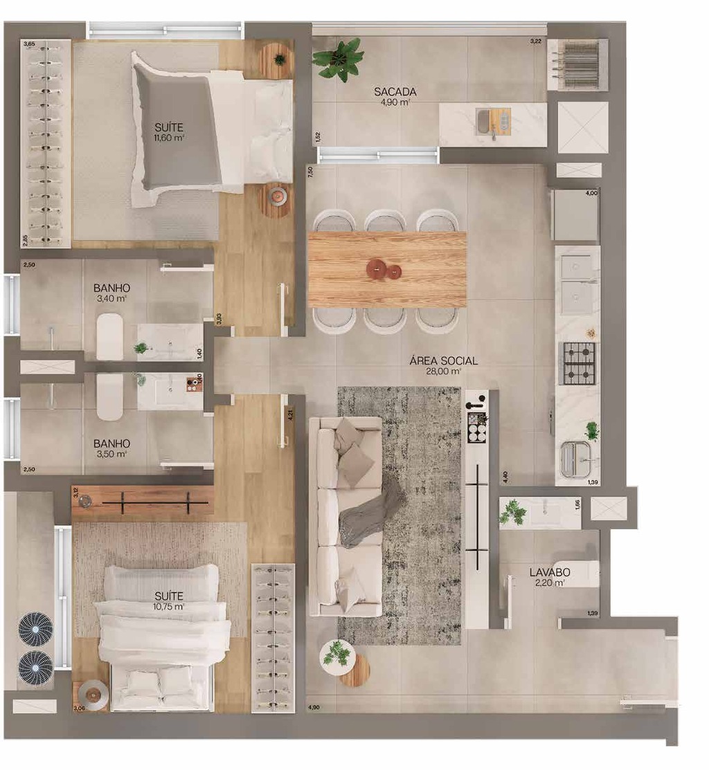 Planta 03 - 2 dorm 80m
