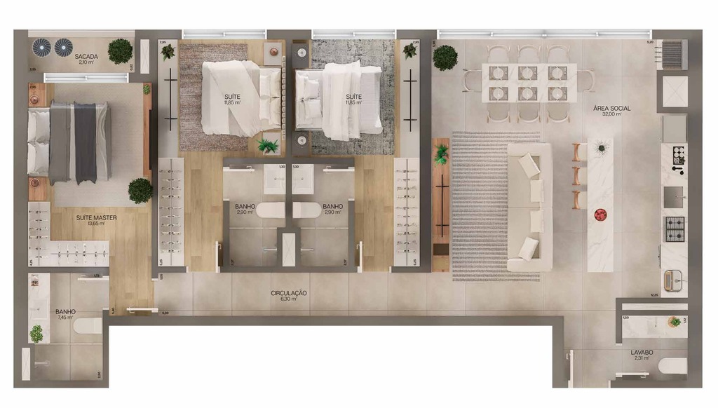 Planta 04 - 3 dorm 114m