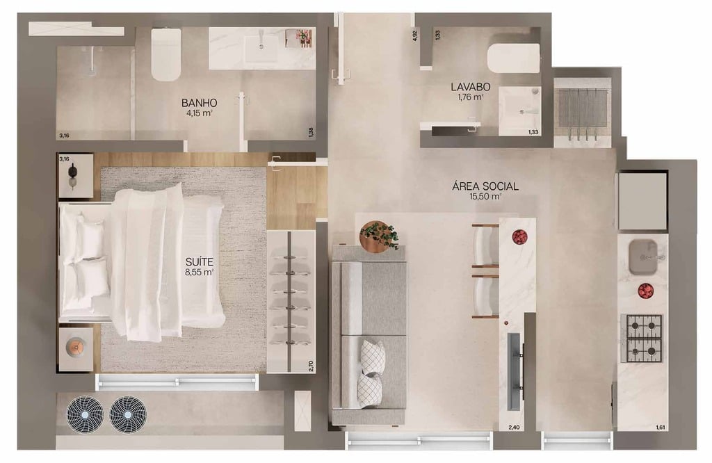 Planta 01 - 1 dorm 40m