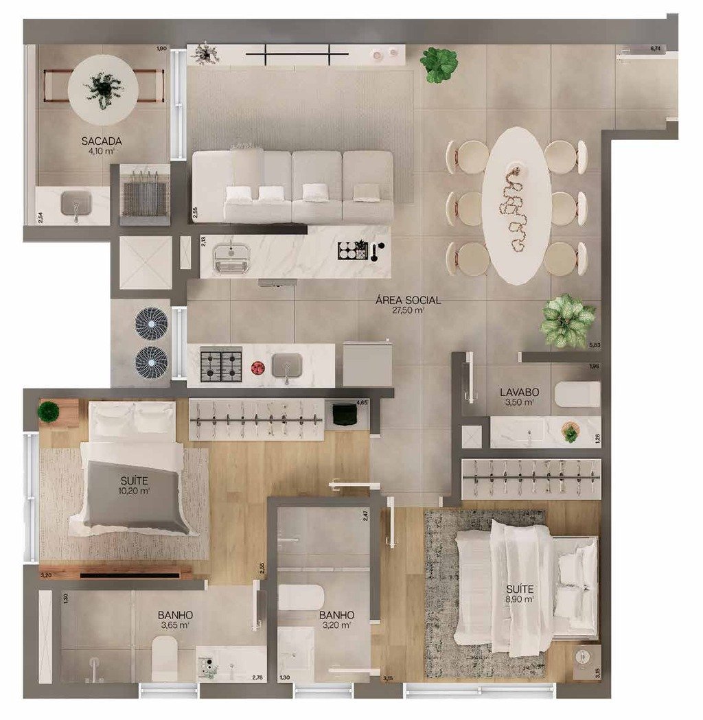 Planta 02 - 2 dorm 75m