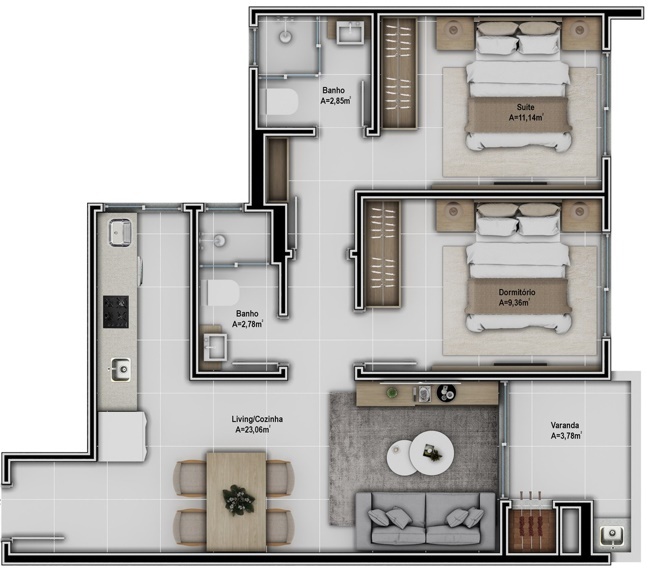 Planta 02 - 2 dorm 62 05m