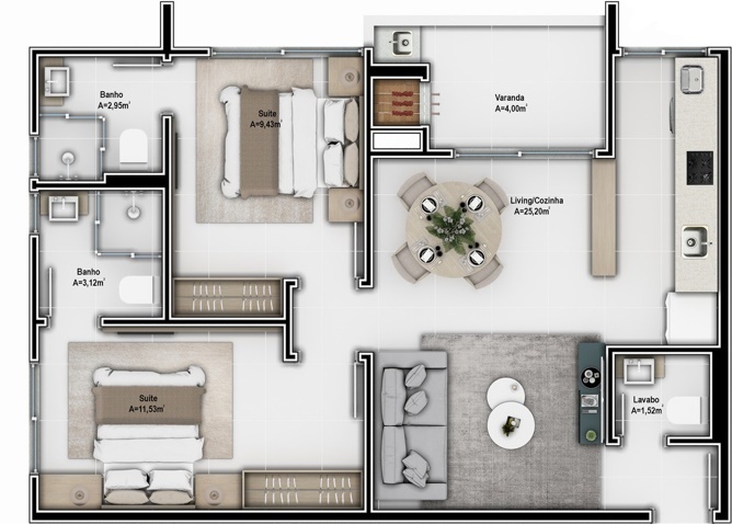 Planta 07 - 2 dorm 66 96m
