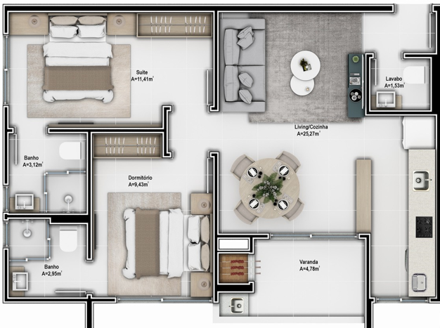Planta 09 - 2 dorm 68 09m