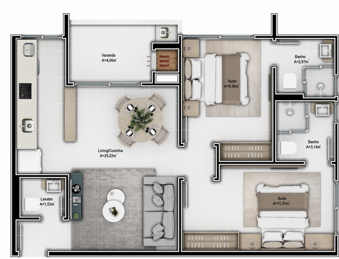 Planta 06 - 2 dorm 67 40m