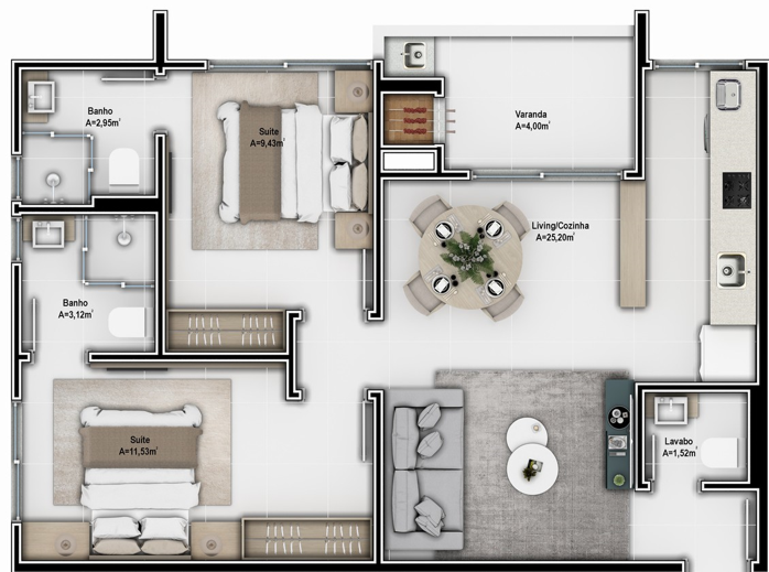 Planta 04 - 2 dorm 66 96m