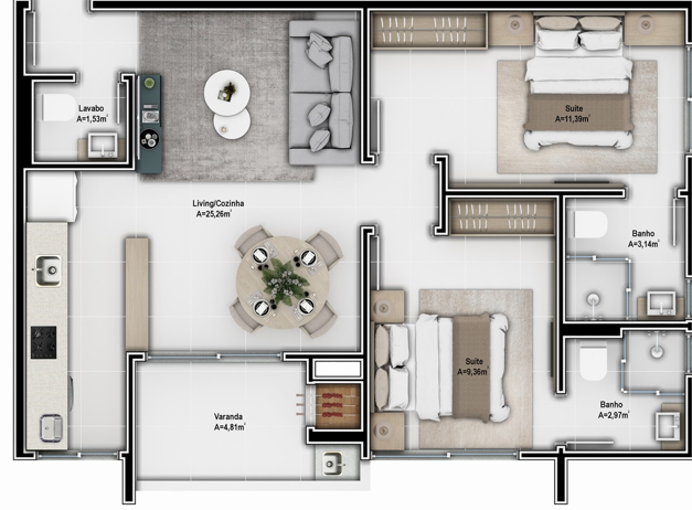 Planta 10 - 2 dorm 68 09m