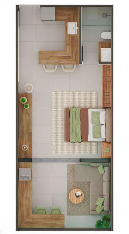 Planta 01 - 1 dorm 43m - studio