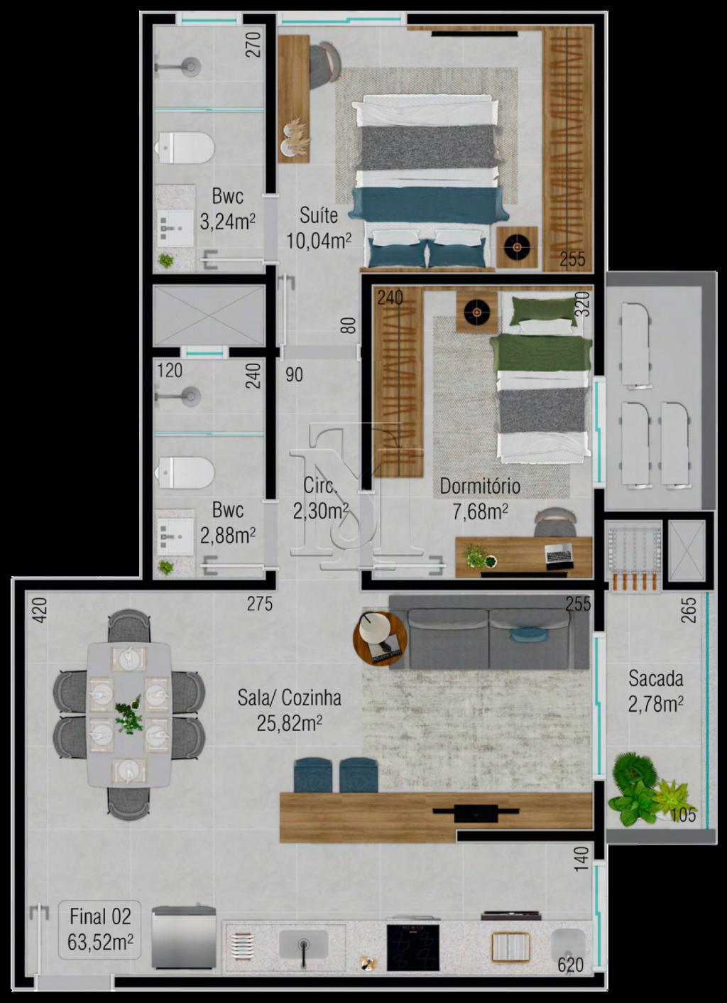 Planta 06 - 2 dorm 63,52m