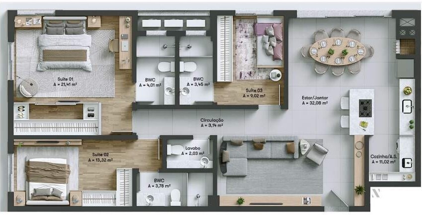 Planta 08 - 3 dorm 119 75m